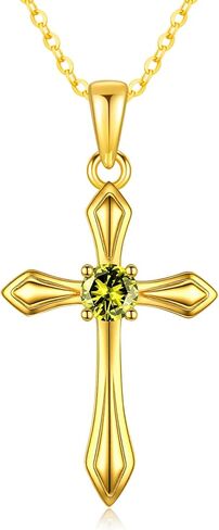 KQ&TTENG Birthstone Cross Necklaces 14K Gold Plated Cross Pendant Faith Christian Religion Jewelry Gifts for Women Birthday in Saudi Arabia