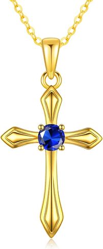 KQ&TTENG Birthstone Cross Necklaces 14K Gold Plated Cross Pendant Faith Christian Religion Jewelry Gifts for Women Birthday in Saudi Arabia