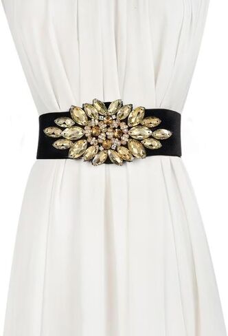 Elastic Rhinestone Belts for Women-Crystal Wide Stretchy Belts for Dress, Cinturones para Mujer, Black in Saudi Arabia