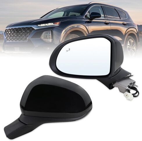 Left Driver Side Mirror Compatible With 2019 2020 2021 2022 2023 Hyundai Santa Fe With Manual Folding Power Glass Blind Spot Black Replace#87610-S2010(5Pins) in Saudi Arabia