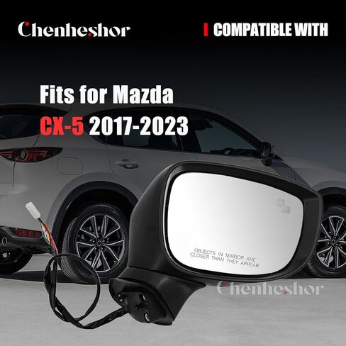 مجموعة مرآة جانبية للركاب باللون الأبيض KC9E69121A متوافقة مع مرآة الجانب الأيمن Mazda CX-5 2017-2023 9 دبابيس مع مراقبة النقطة العمياء، استبدال إشارة الانعطاف الساخنة # KC9E69121C MA1321200 in Kuwait