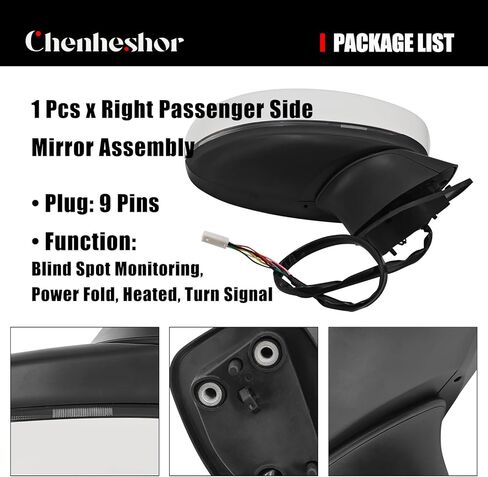 مجموعة مرآة جانبية للركاب باللون الأبيض KC9E69121A متوافقة مع مرآة الجانب الأيمن Mazda CX-5 2017-2023 9 دبابيس مع مراقبة النقطة العمياء، استبدال إشارة الانعطاف الساخنة # KC9E69121C MA1321200 in Kuwait