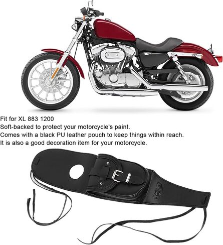 حقيبة خزان جلدية للدراجة النارية من Qiilu، غطاء خزان الوقود من جلد البولي يوريثان للدراجات النارية، وسادة لوحة مريلة حقيبة الحقيبة مناسبة لـ XL 883 1200 in Kuwait