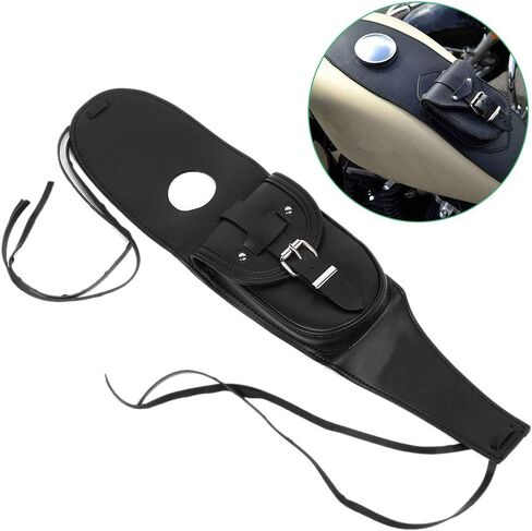 حقيبة خزان جلدية للدراجة النارية من Qiilu، غطاء خزان الوقود من جلد البولي يوريثان للدراجات النارية، وسادة لوحة مريلة حقيبة الحقيبة مناسبة لـ XL 883 1200 in Kuwait