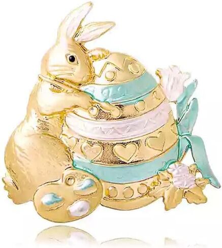 Rabbit Easter Egg Cartoon Brooch Pin for Women Girls Cute Vintage Gold Plated Animal Bunny Brooches Lapel Pins Badge Accessory for Suit Dress Clothing Hat Bag Fashion Jewelry for Easter Day Birthday Daughter 40mm in Saudi Arabia