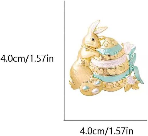 Rabbit Easter Egg Cartoon Brooch Pin for Women Girls Cute Vintage Gold Plated Animal Bunny Brooches Lapel Pins Badge Accessory for Suit Dress Clothing Hat Bag Fashion Jewelry for Easter Day Birthday Daughter 40mm in Saudi Arabia