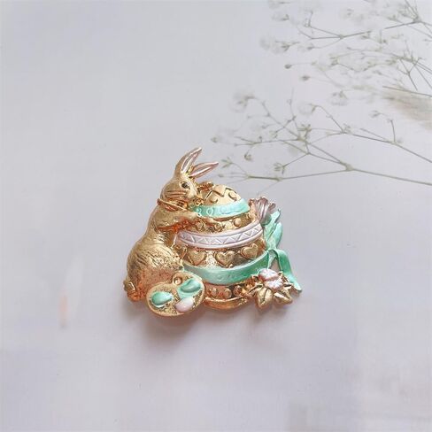 Rabbit Easter Egg Cartoon Brooch Pin for Women Girls Cute Vintage Gold Plated Animal Bunny Brooches Lapel Pins Badge Accessory for Suit Dress Clothing Hat Bag Fashion Jewelry for Easter Day Birthday Daughter 40mm in Saudi Arabia