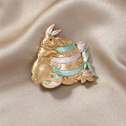 Rabbit Easter Egg Cartoon Brooch Pin for Women Girls Cute Vintage Gold Plated Animal Bunny Brooches Lapel Pins Badge Accessory for Suit Dress Clothing Hat Bag Fashion Jewelry for Easter Day Birthday Daughter 40mm in Saudi Arabia