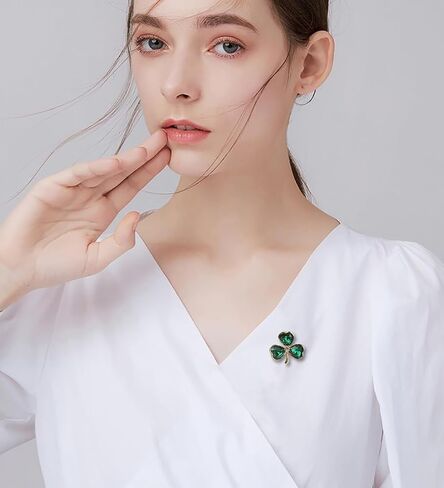 Clover Flower Emerald Green CZ Brooch Pin for Women Golden Plated Rhinestone Love Heart Shamrock Lapel Pins Sweater Hat Dress Suit Badges Backpack Bags Accessories Brooches Delicate Jewelry Gifts St Patrick's Day Festive Party Decor in Saudi Arabia