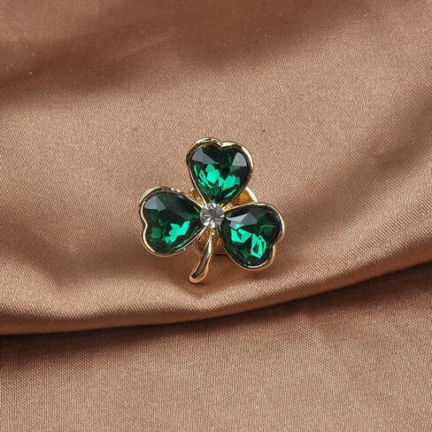Clover Flower Emerald Green CZ Brooch Pin for Women Golden Plated Rhinestone Love Heart Shamrock Lapel Pins Sweater Hat Dress Suit Badges Backpack Bags Accessories Brooches Delicate Jewelry Gifts St Patrick's Day Festive Party Decor in Saudi Arabia