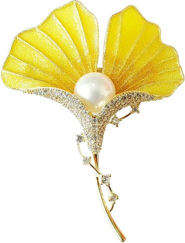 Gold Ginkgo Leaf Brooches for Women Yellow Flower Lapel Pin Blazer Dress Jacket Suit Clothing Jewelry Vintage Inspired Birthday Festival Gift in Kuwait