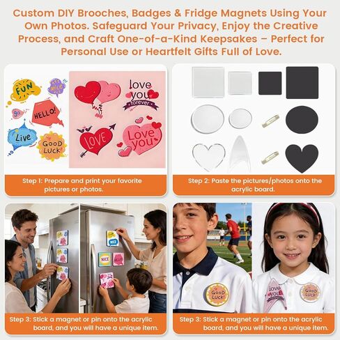 6PCS DIY Custom Pins & Photo Magnets Kit, Acrylic Clear Badge Brooch Set for Fridge/Refrigerator, Decorative Picture Magnets & Brooches for Locker, Backpack, Hat, Clothes, Birthday Memorial Gifts in Saudi Arabia