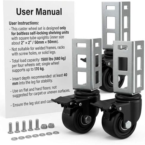 عجلات عجلات تخزين QWORK، 4 عبوات 3 بوصات شديدة التحمل 1500 رطل. أقصى سعة لملحقات رف التخزين، مناسبة لرفوف الرفوف ذات القفل الذاتي in Kuwait