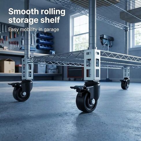 عجلات عجلات تخزين QWORK، 4 عبوات 3 بوصات شديدة التحمل 1500 رطل. أقصى سعة لملحقات رف التخزين، مناسبة لرفوف الرفوف ذات القفل الذاتي in Kuwait