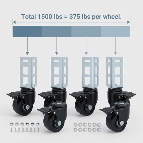 عجلات عجلات تخزين QWORK، 4 عبوات 3 بوصات شديدة التحمل 1500 رطل. أقصى سعة لملحقات رف التخزين، مناسبة لرفوف الرفوف ذات القفل الذاتي in Kuwait