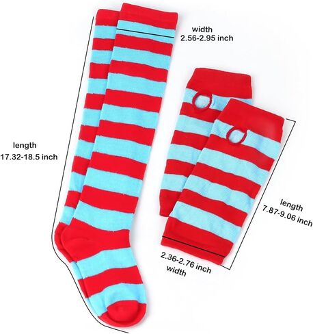 Red and White Blue Striped Crazy Socks Knee High with Long Gloves for Kids Girls Boys Costume Party Outfit Accessories in Saudi Arabia