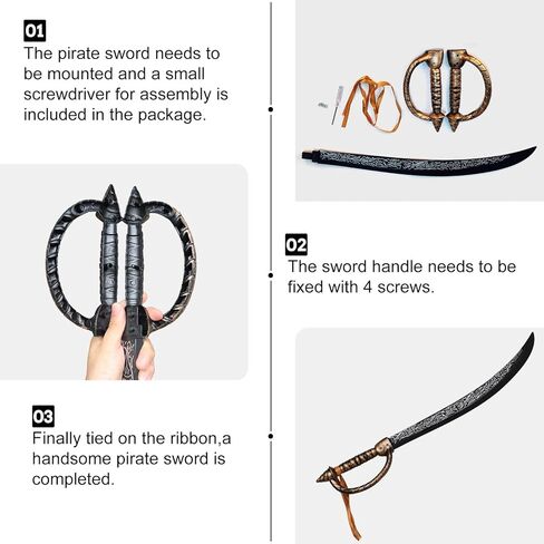 2pcs Pirate Sword Toys,26.7" Pirate Costume Set,Plastic Toy Sword for Party Dress-Up,Halloween Costume Accessorie Brown in Kuwait