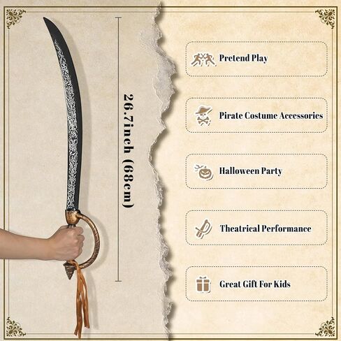 2pcs Pirate Sword Toys,26.7" Pirate Costume Set,Plastic Toy Sword for Party Dress-Up,Halloween Costume Accessorie Brown in Kuwait