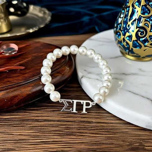 Graduation Sorority Women Gift Imitation Pearl Strand Stainless Steel Greek Letter Sigma Bracelet for SGR Members in Saudi Arabia
