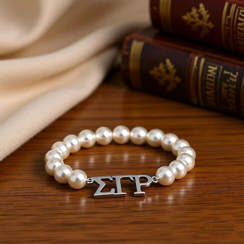 Graduation Sorority Women Gift Imitation Pearl Strand Stainless Steel Greek Letter Sigma Bracelet for SGR Members in Saudi Arabia
