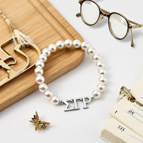 Graduation Sorority Women Gift Imitation Pearl Strand Stainless Steel Greek Letter Sigma Bracelet for SGR Members in Saudi Arabia