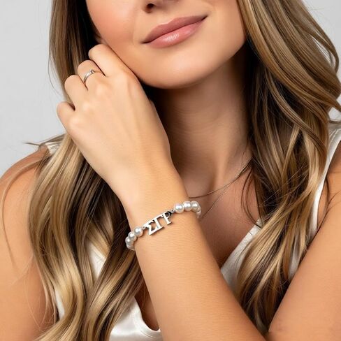 Graduation Sorority Women Gift Imitation Pearl Strand Stainless Steel Greek Letter Sigma Bracelet for SGR Members in Saudi Arabia