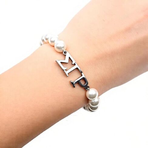 Graduation Sorority Women Gift Imitation Pearl Strand Stainless Steel Greek Letter Sigma Bracelet for SGR Members in Saudi Arabia