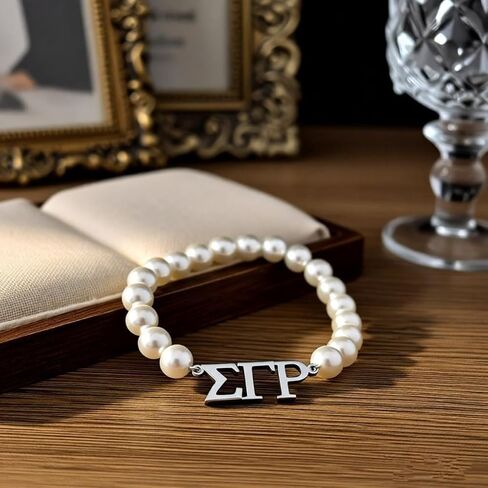 Graduation Sorority Women Gift Imitation Pearl Strand Stainless Steel Greek Letter Sigma Bracelet for SGR Members in Saudi Arabia