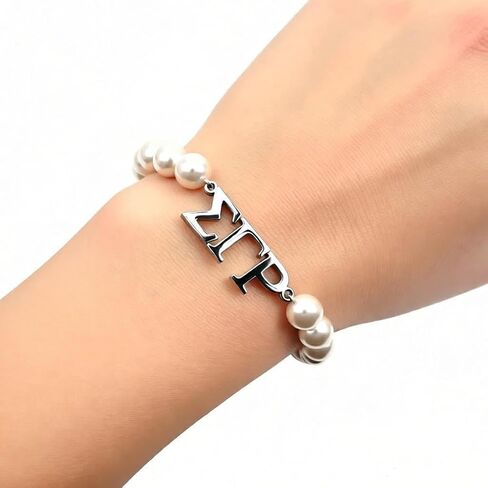 Graduation Sorority Women Gift Imitation Pearl Strand Stainless Steel Greek Letter Sigma Bracelet for SGR Members in Saudi Arabia