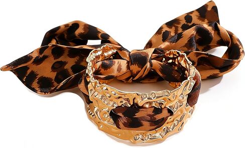 Leopard Bangle Bracelets for women Chunky Wide Gold Leopard Print Bracelet Scarf Big Cuff Silk Scarf Bangle Bracelets Charm Trendy Jewelry in Kuwait