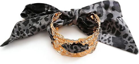 Leopard Bangle Bracelets for women Chunky Wide Gold Leopard Print Bracelet Scarf Big Cuff Silk Scarf Bangle Bracelets Charm Trendy Jewelry in Saudi Arabia