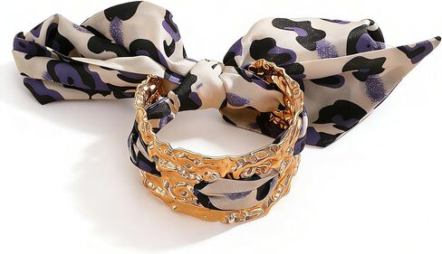 Leopard Bangle Bracelets for women Chunky Wide Gold Leopard Print Bracelet Scarf Big Cuff Silk Scarf Bangle Bracelets Charm Trendy Jewelry in Saudi Arabia