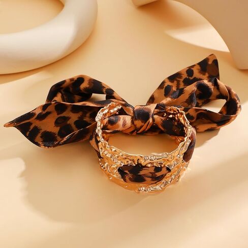 Leopard Bangle Bracelets for women Chunky Wide Gold Leopard Print Bracelet Scarf Big Cuff Silk Scarf Bangle Bracelets Charm Trendy Jewelry in Saudi Arabia