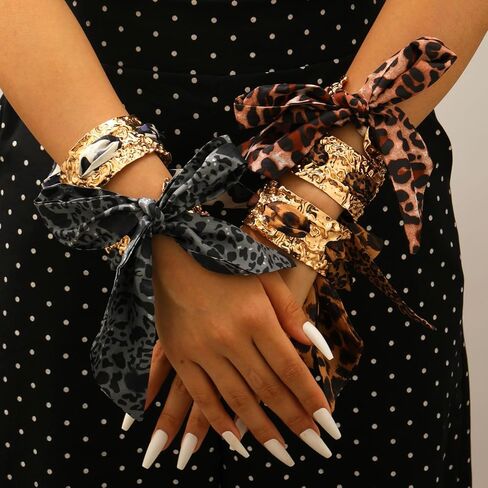 Leopard Bangle Bracelets for women Chunky Wide Gold Leopard Print Bracelet Scarf Big Cuff Silk Scarf Bangle Bracelets Charm Trendy Jewelry in Saudi Arabia