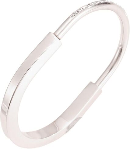 Silver Bangle Bracelet for Women, Lock-Shape Open Cuff with Shimmering Rhinestones, Durable Stainless Steel in Saudi Arabia