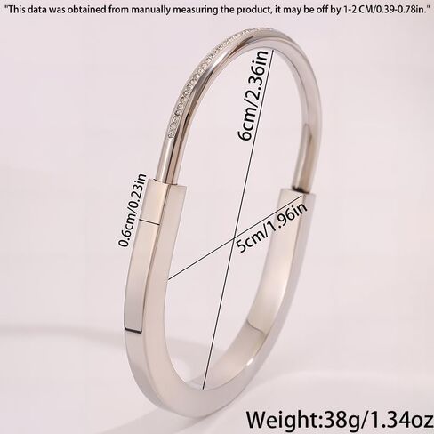 Silver Bangle Bracelet for Women, Lock-Shape Open Cuff with Shimmering Rhinestones, Durable Stainless Steel in Saudi Arabia