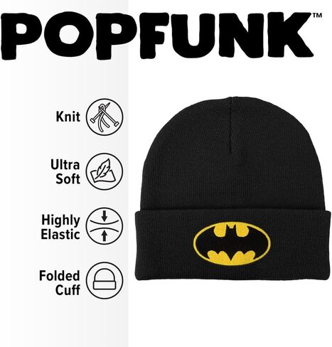 Batman Classic Bat Shield Logo Knit Beanie - Unisex for Men and Women, Black in Saudi Arabia