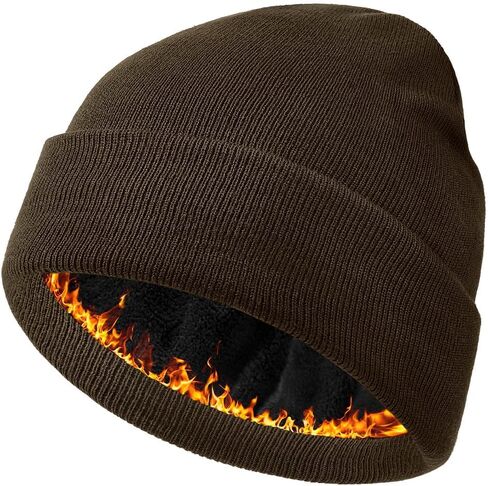 Century Star Men's Fleece-Lined Beanie Winter Knit Hat - Stretchable, Warm, Windproof, Unisex Cuffed Ski Cap for Sports in Saudi Arabia