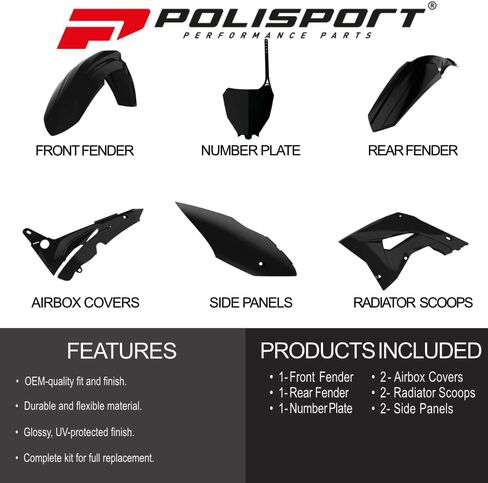 Polisport Motocross (MX) Restyling Kit for Honda CR125/250 (2004-07) Dirt Bike – OEM Quality, Durable, Flexible & Perfect Fit – Black in Saudi Arabia