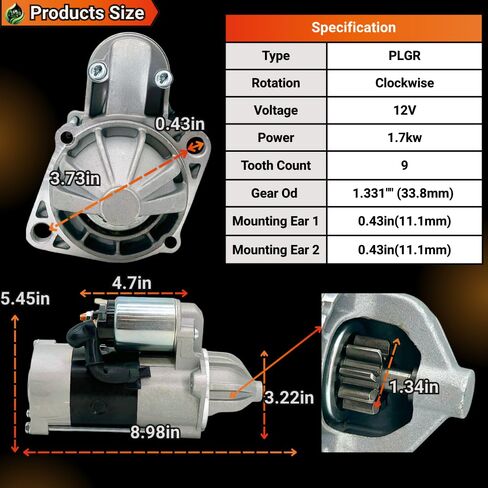 12V 9T 1.7Kw 15221-63014 Starter Motor Compatible with Kubota Excavator KX121-2 for Kubota Tractor L175 L175F L185 L185DT L185F L2350DT L2350F #17311-63010 15221-63016 15221-63015 in Saudi Arabia