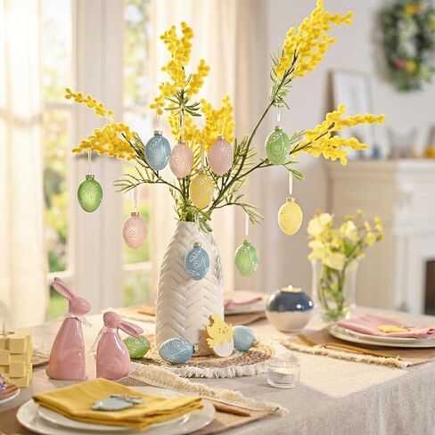 Valery Madelyn 12Pcs Glass Easter Egg Ornaments, 2.36" Semi-Translucent Sugared Finish with 3D Hand-Painted Raised Patterns Easter Tree Decorations, Pastel Hanging Baubles for Small Tree Spring Decor in Saudi Arabia