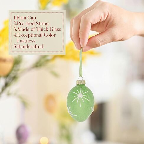 Valery Madelyn 12Pcs Glass Easter Egg Ornaments, 2.36" Semi-Translucent Sugared Finish with 3D Hand-Painted Raised Patterns Easter Tree Decorations, Pastel Hanging Baubles for Small Tree Spring Decor in Saudi Arabia
