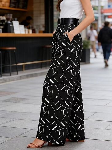 Women's Lightweight Palazzo Pants - High Waist Baggy Casual Trousers with Pockets in Saudi Arabia