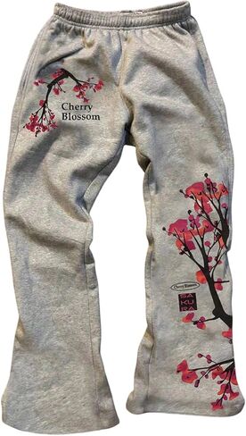 Women's Floral Graphic Casual Pants Wide Leg Trousers Mid Rise Baggy Pants in Kuwait