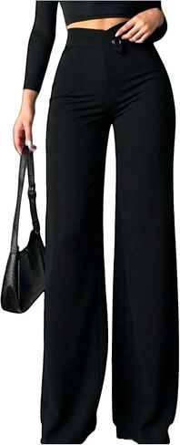 GORGLITTER Women's High Waisted Work Dress Pants Trousers Slacks Casual Dressy Wide Leg Straight Leg Pants Bottoms in Saudi Arabia