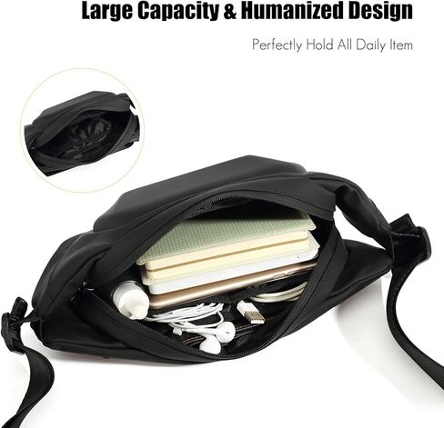 FANDARE Men's Travel Sling Bag Water-Resistant, 2.6L Crossbody Bag with Multiple Pockets, Wide Comfortable Shoulder Strap, Lightweight Shoulder Backpack for Travel Cycling Outdoor Sports Black in Saudi Arabia