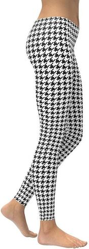 FIERCEPULSE Black & White Houndstooth Signature Leggings for Women – Stretchy Pants Printed Leggings for Workout & Exercise in Saudi Arabia