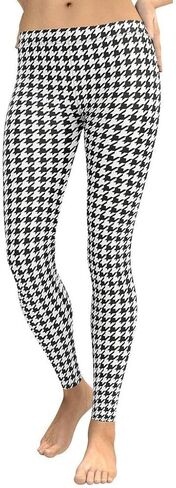 FIERCEPULSE Black & White Houndstooth Signature Leggings for Women – Stretchy Pants Printed Leggings for Workout & Exercise in Saudi Arabia