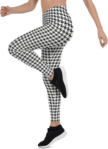FIERCEPULSE Black & White Houndstooth Signature Leggings for Women – Stretchy Pants Printed Leggings for Workout & Exercise in Saudi Arabia