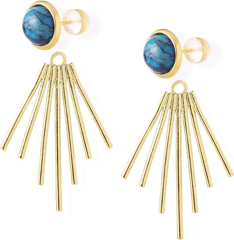 Golden Sun Ray Jacket Earrings Sunburst Charm Round Stone Ear Studs Modern Celestial Statement Earrings for Women in Kuwait